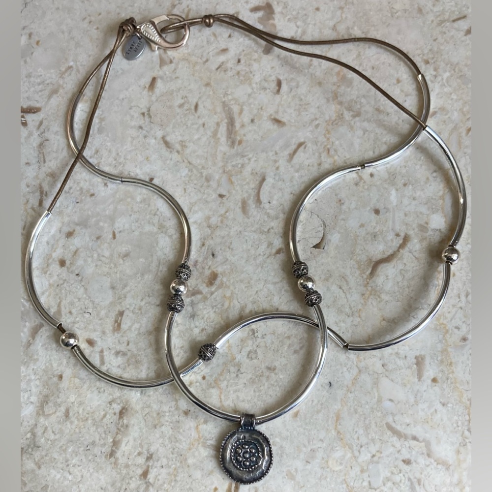 Lizzy James Double Layer Silver Pendant Wrap Bracelet & Necklace Sz. M